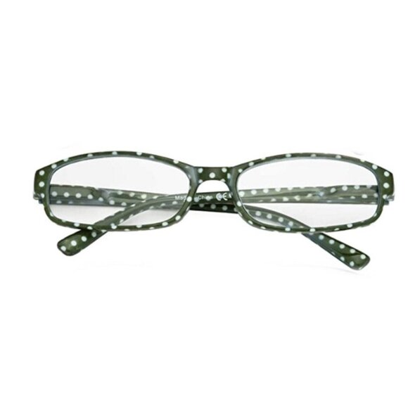 NWT Eye Keppler 1.25 Green Polka Dot Rectangle Reading Glasses 115210 - Picture 1 of 4